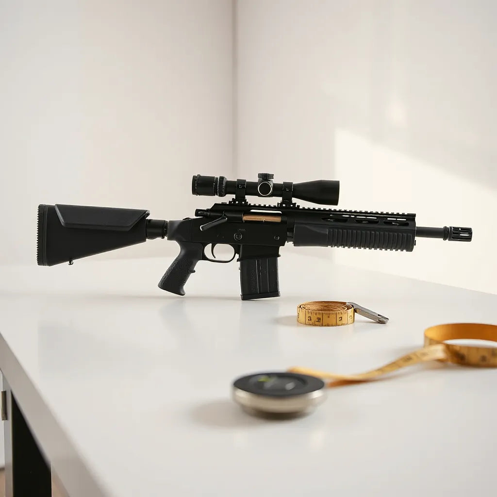 Adjustable stock model with visible adjustment points on a clean workbench