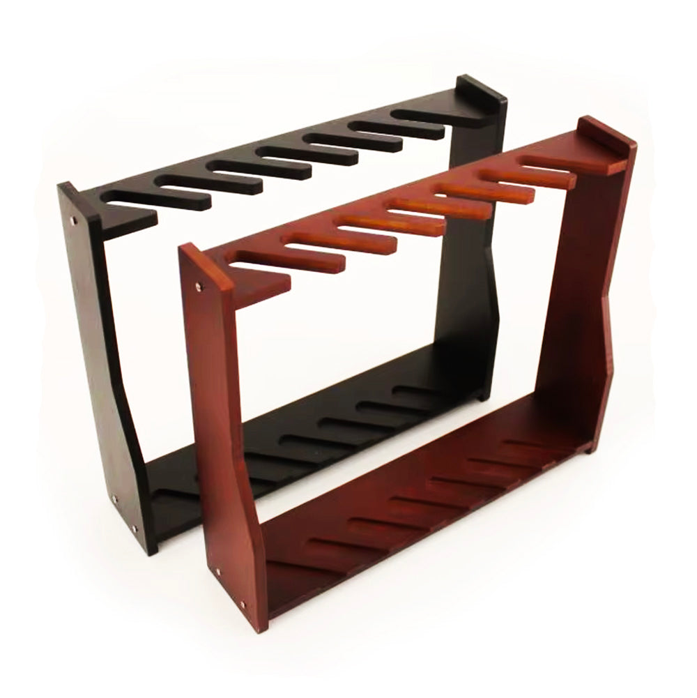 M1 Mini Guns 7‑slot miniature gun rack in brown and black wood finish designed for displaying non‑firing 1:3 and 1:4 scale replica rifles on white background